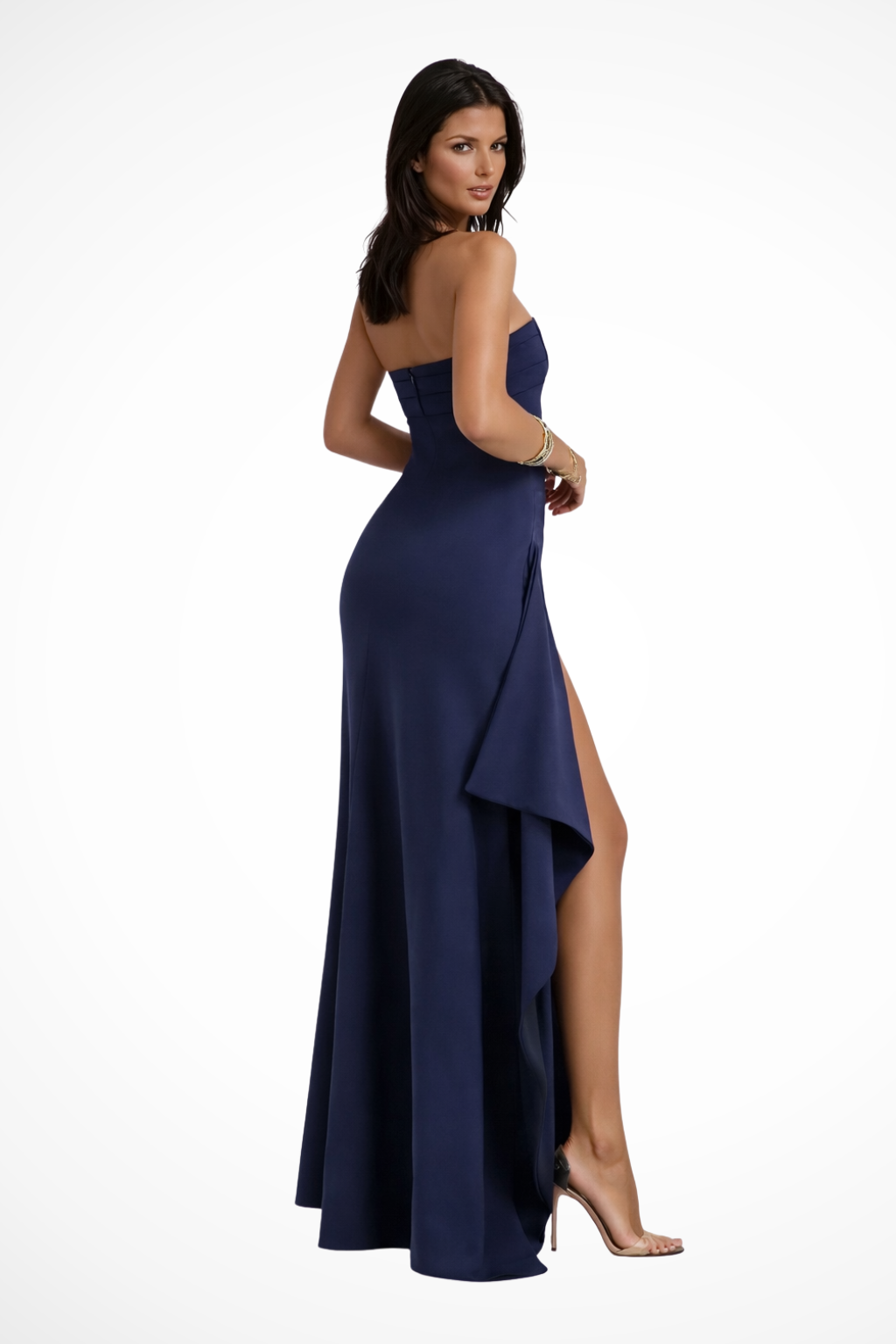 Elegancka sukienka damska maxi bez ramiączek z bocznym rozcięciem