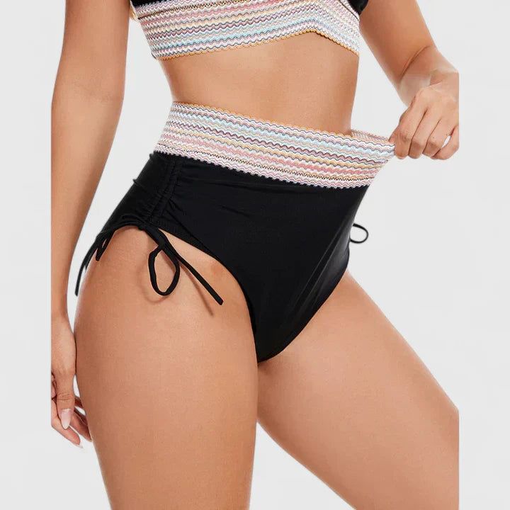 Dwuczęściowe damskie bikini z wysokim stanem i kontrastowymi detalami