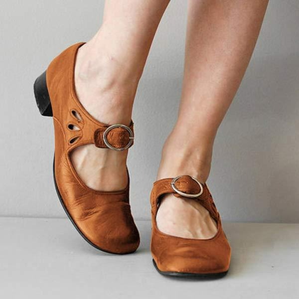 Eleganckie damskie buty wiosenne z regulowanymi paskami - Brązowy