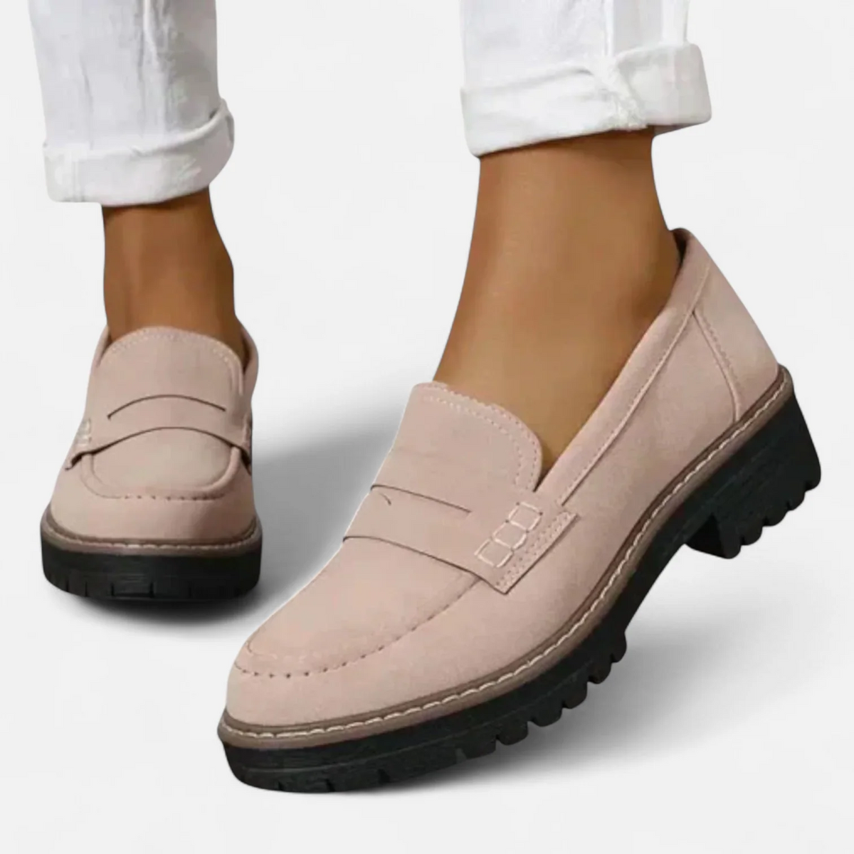 Letnie mokasyny damskie na wyrazistej podeszwie - Khaki