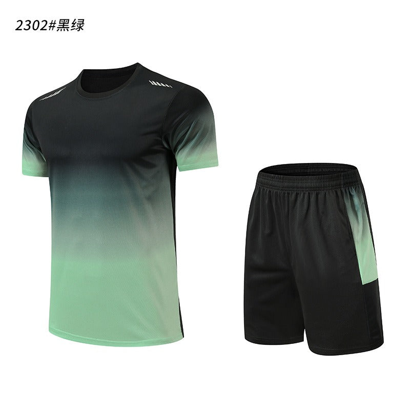 Męski komplet sportowy z szybkoschnącego materiału i regulowanym pasem - Zielony 2